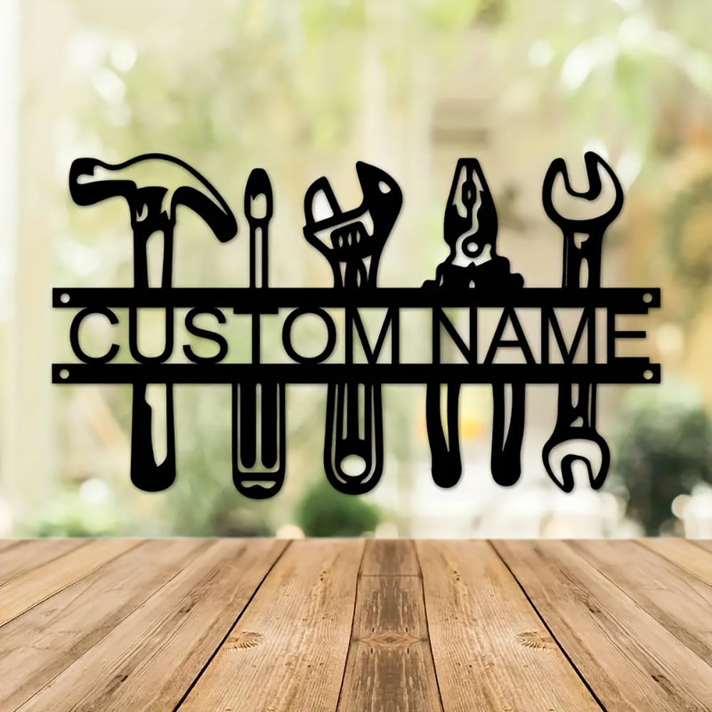Tools Name In Workshop - Aangepaste naam industriële stijl ijzeren muurkunst